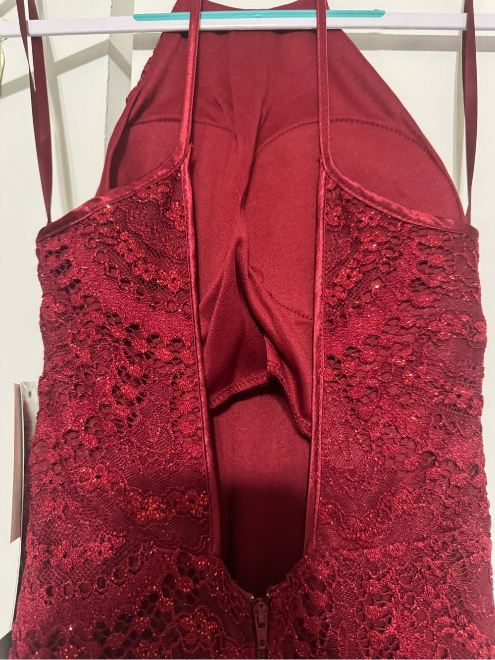 Michele Burgundy Sequin Halter Maxi Dress for prom - Picture 4 of 8